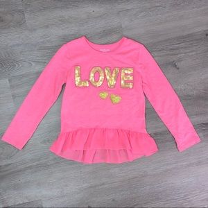 Girls Pink Love and Hearts Long Sleeve Shirt